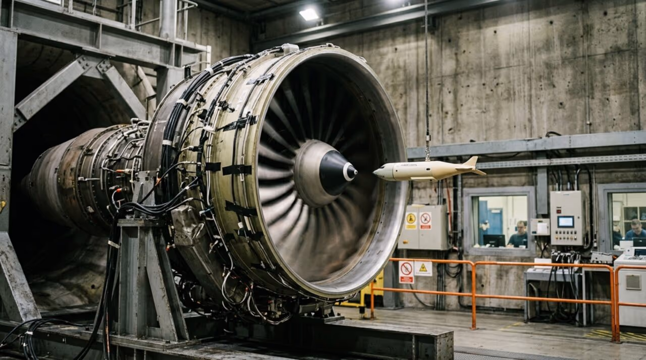 O teste assustador em que engenheiros disparam uma ave contra o motor de um avião funcionando em alta potência