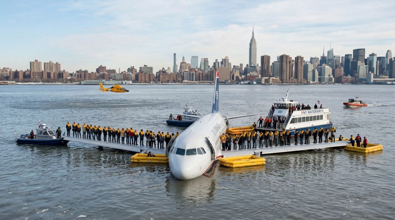 A estrutura do avião e a chegada imediata de barcos garantiram o resgate de todas as 155 pessoas a bordo