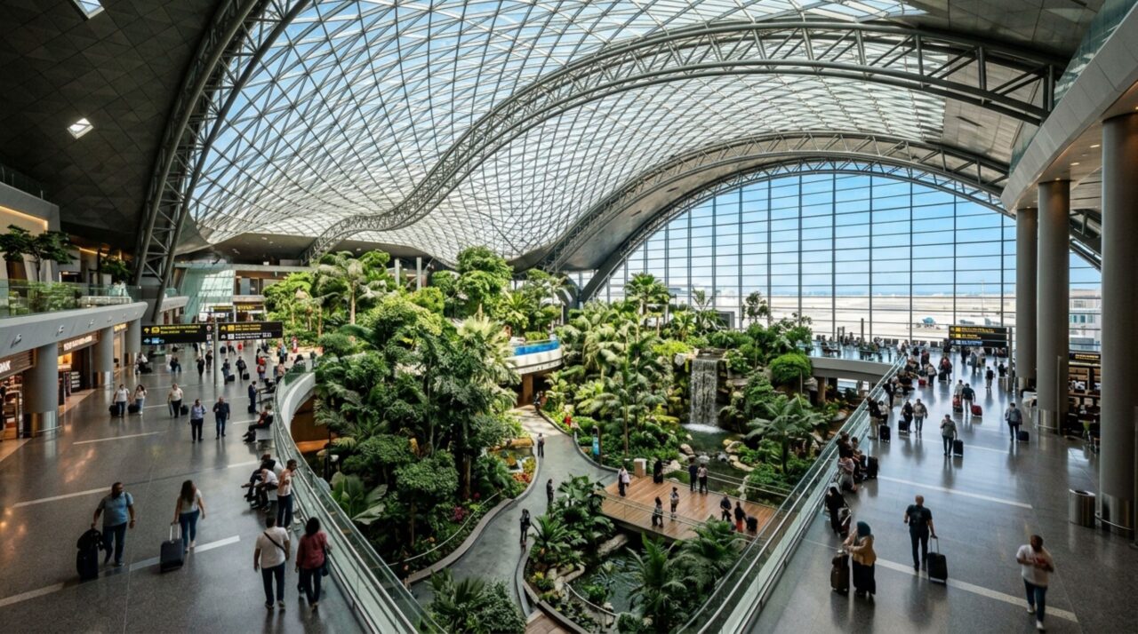 O aeroporto de 845 mil m² que parece uma cidade e recebe 54 milhões de passageiros por ano
