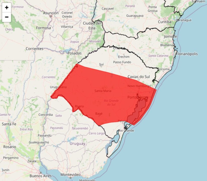 Alerta máximo do Inmet de fortes chuvas com acumulado para o RS na 3°feira, 28