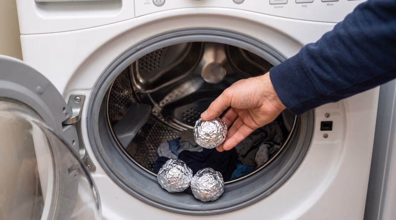 Colocar três bolinhas de papel alumínio dentro da máquina de lavar: o que acontece com as roupas escuras e os fiapos indesejados durante o ciclo de lavagem