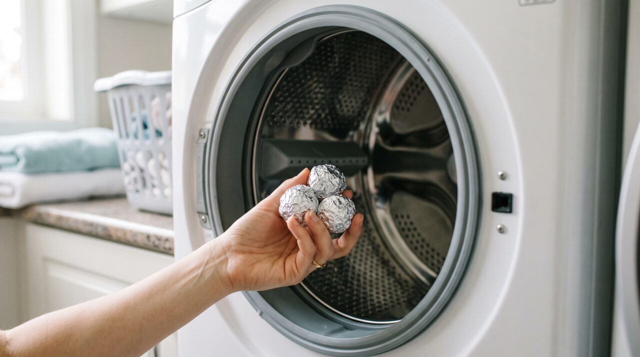 O truque de colocar bolinhas de papel alumínio na máquina de lavar para eliminar eletricidade estática e fiapos.