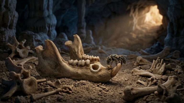 Abelhas de 20 mil anos atrás transformaram cavidades de dentes em pequenos berçários depois que corujas espalharam ossos de mamíferos pelo chão de uma caverna