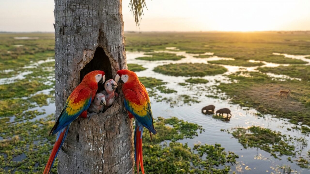 Depois de 150 anos, araras-vermelhas voltam a nascer na natureza e emocionam conservacionistas