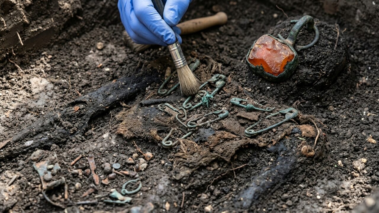 Arqueólogos encontram tumba de 2.500 anos com carruagem de madeira, capacete, machado e objetos de um possível príncipe guerreiro