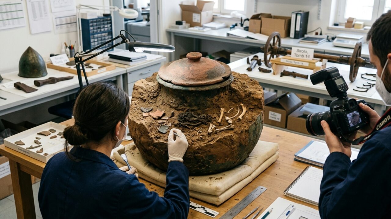 Arqueólogos encontram tumba de 2.500 anos com carruagem de madeira, capacete, machado e objetos de um possível príncipe guerreiro