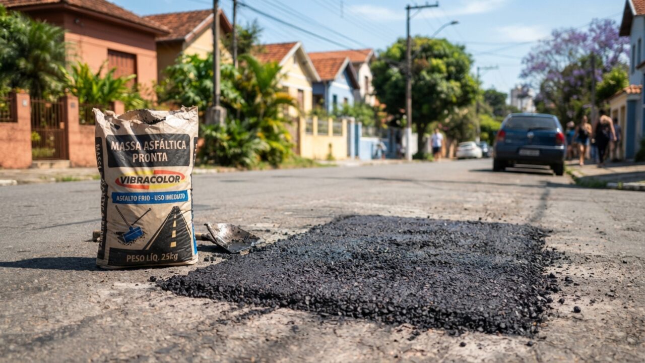 Asfalto frio em saquinho: a tecnologia pronta que dispensa maquinário pesado e permite tapar buracos na calçada em 10 minutos