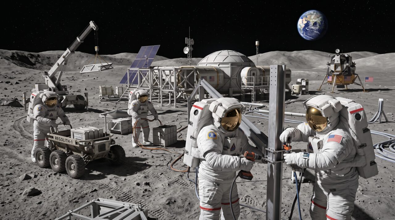 A corrida espacial entre os Estados Unidos e a China para a criação de bases e infraestrutura na Lua e os desafios legais do projeto.