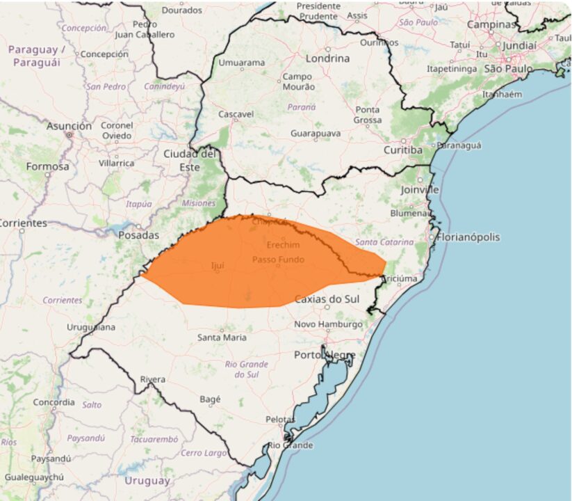 Atenção ao Alerta Laranja emito pelo Inmet válido até as 12h da 3°feira, 07; veja as regiões