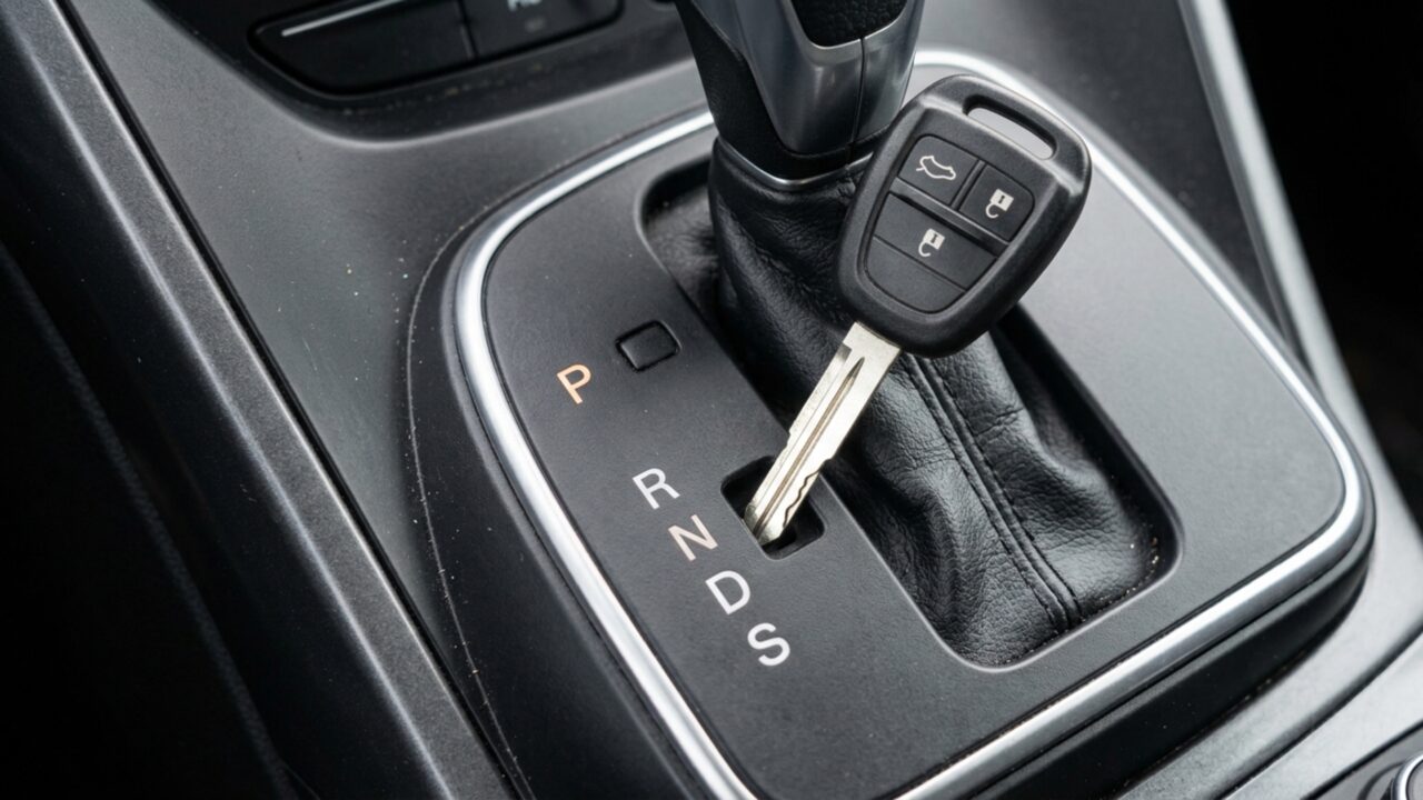 Para que serve a pequena abertura escondida ao lado da alavanca do câmbio automático?