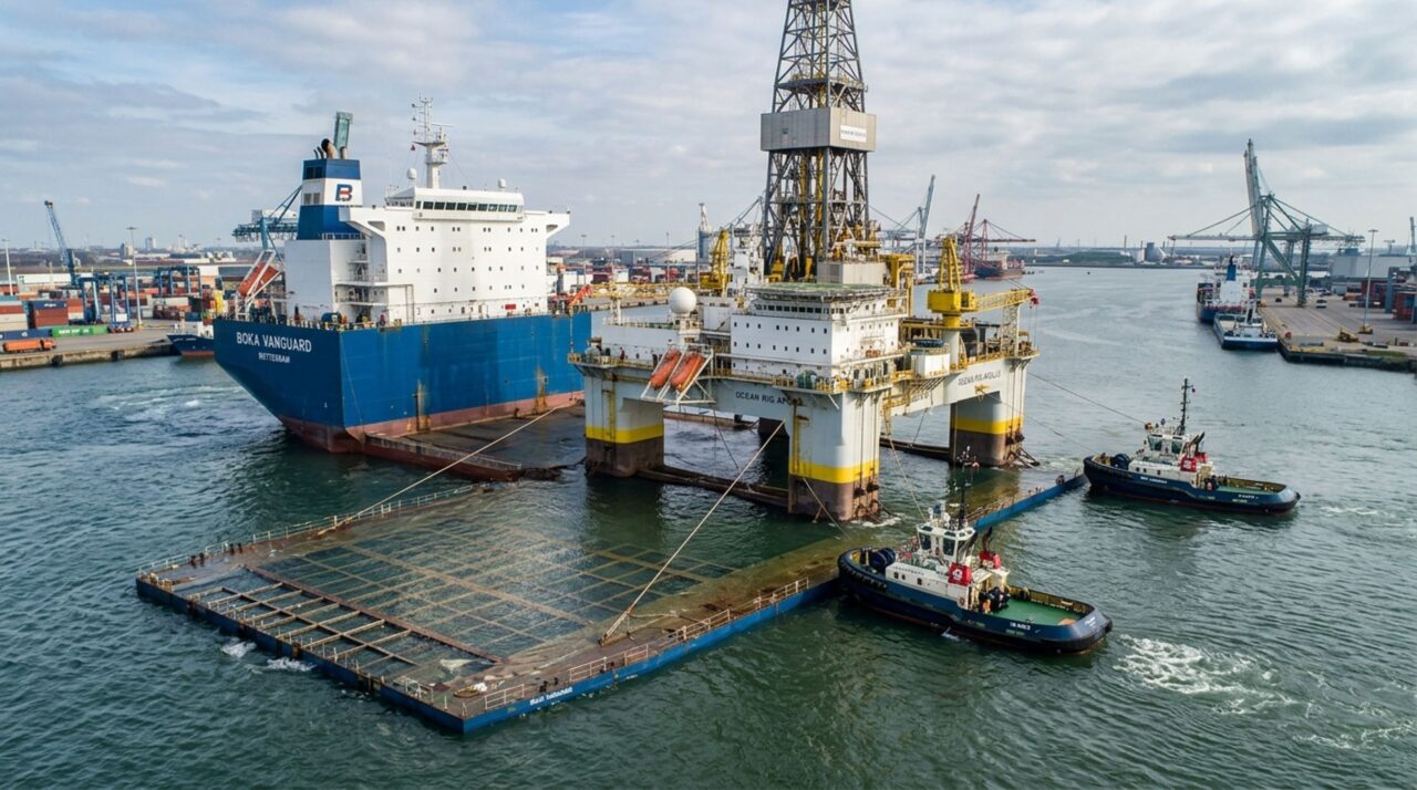O supernavio de 275 metros que afunda de propósito para carregar estruturas maiores que ele