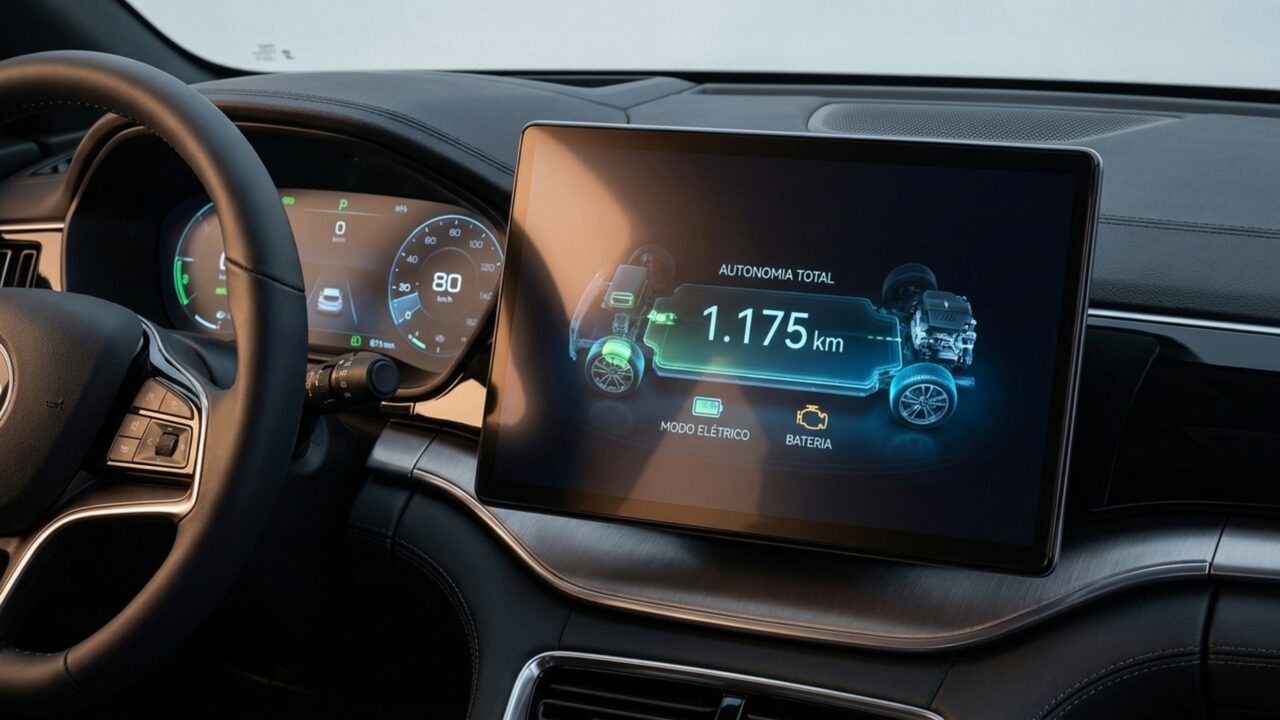 Até 1.175 km de alcance e 450 litros no porta-malas colocam este sedã híbrido como opção para longas viagens