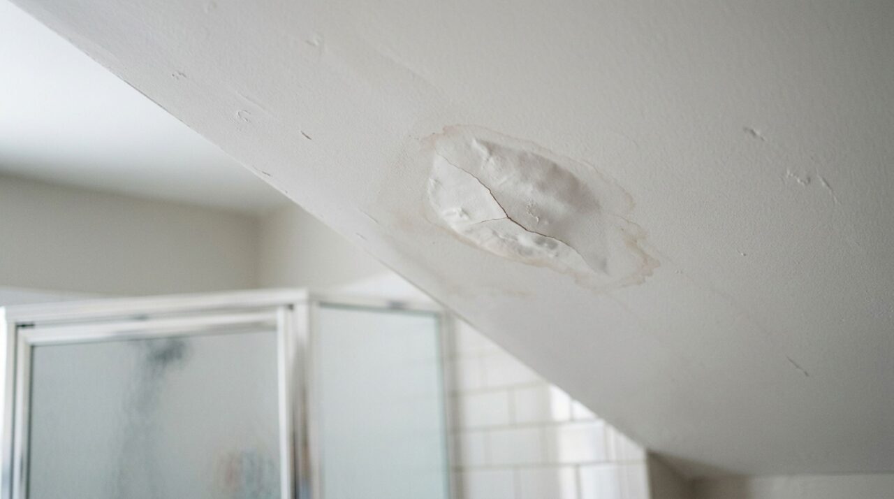 O sinal de alerta no teto do banheiro que pode indicar risco de queda de pedaços pesados do reboco