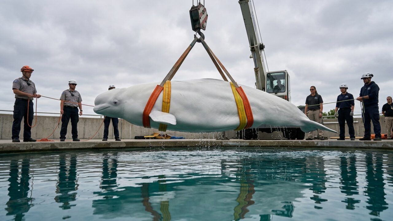 Após parque fechar, 6 gigantes de até 1.600 kg são içados por guindastes em resgate que emociona conservacionistas