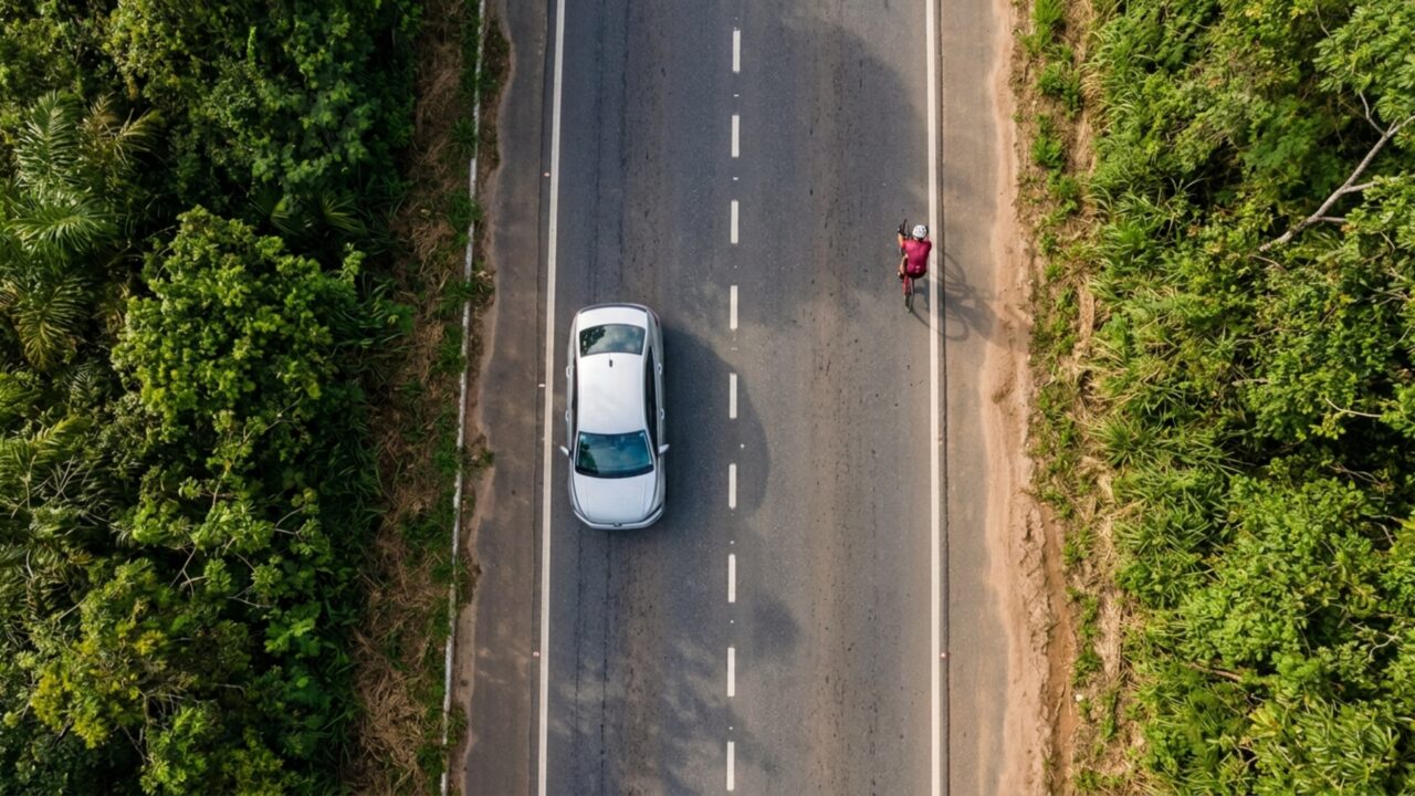 Motoristas que passam muito perto de ciclistas na cidade ou na estrada devem conhecer a distância de 1,5 metro prevista no art. 201 do CTB