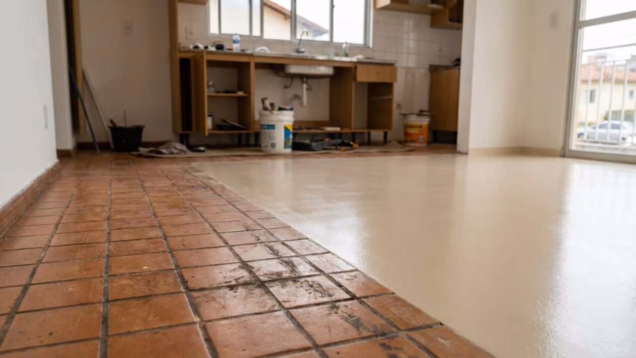 Cozinhas antigas estão abandonando o piso frio tradicional para apostar em um acabamento mais moderno e fácil de limpar