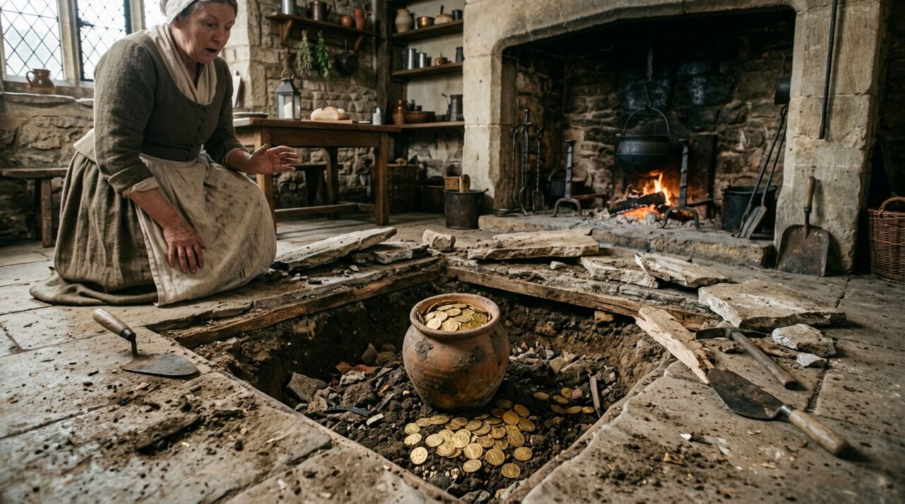 Casal troca o piso da cozinha de casa do século XVIII e encontra pote com 266 moedas de ouro escondidas desde 1727, um tesouro que alcança mais de R$ 5 milhões em leilão