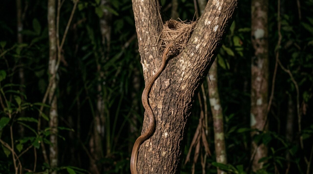 A habilidade de subir em árvores e os hábitos noturnos facilitaram a caça de ovos e ninhos indefesos