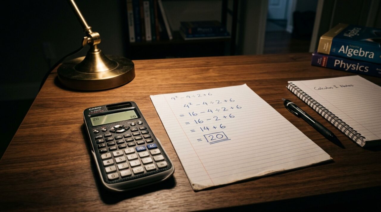 O cálculo 4² − 4 ÷ 2 + 6 parece óbvio, mas quase todos erram na primeira operação