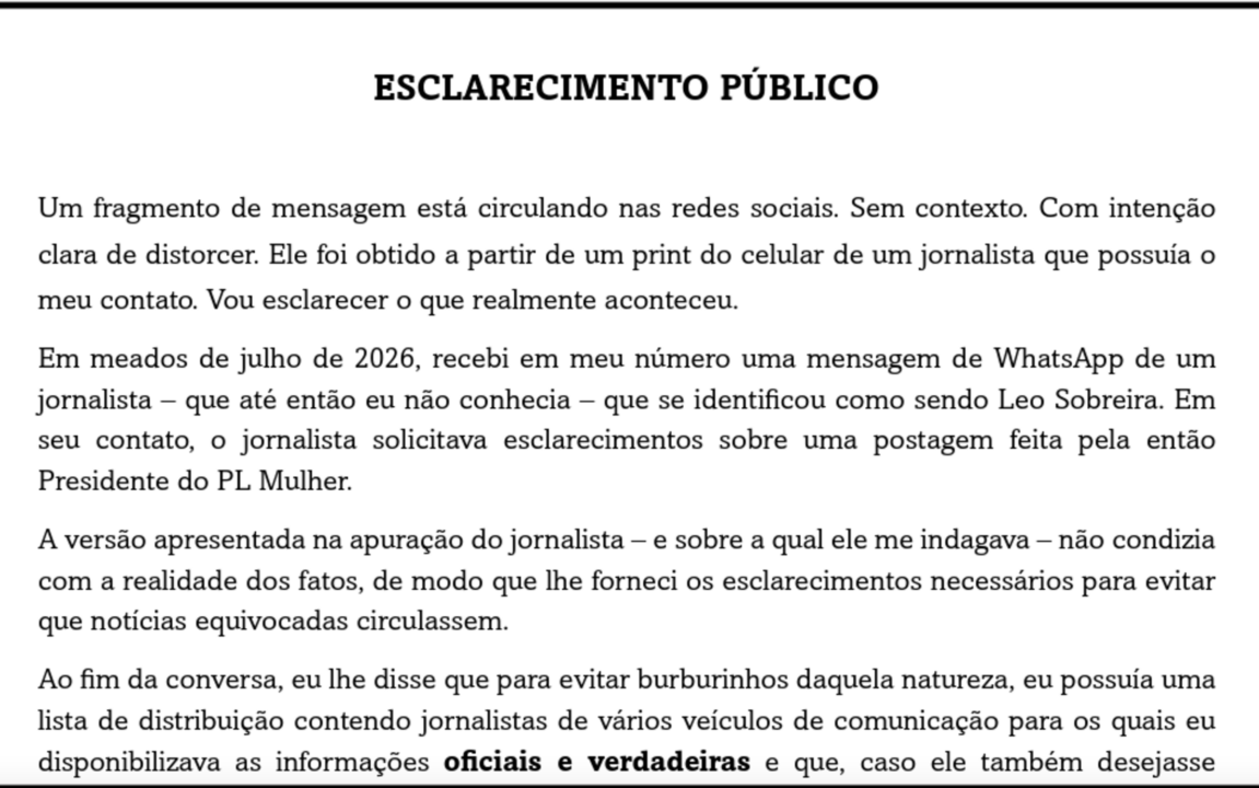 Ex-assessor de Michelle se explica sobre print vazado