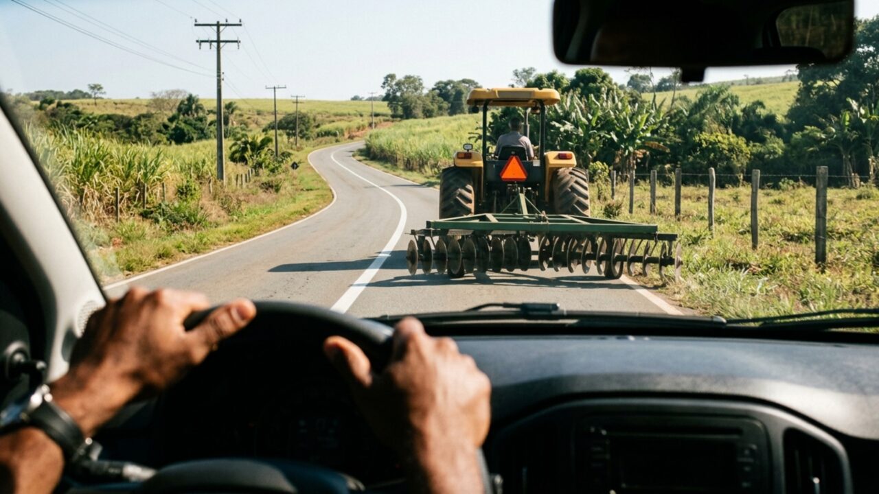 O que significa o triângulo laranja com borda vermelha na traseira de tratores e veículos na estrada?