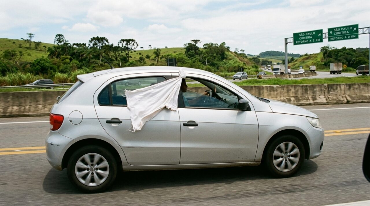 O que significa pendurar um pano branco na janela de um carro em movimento?