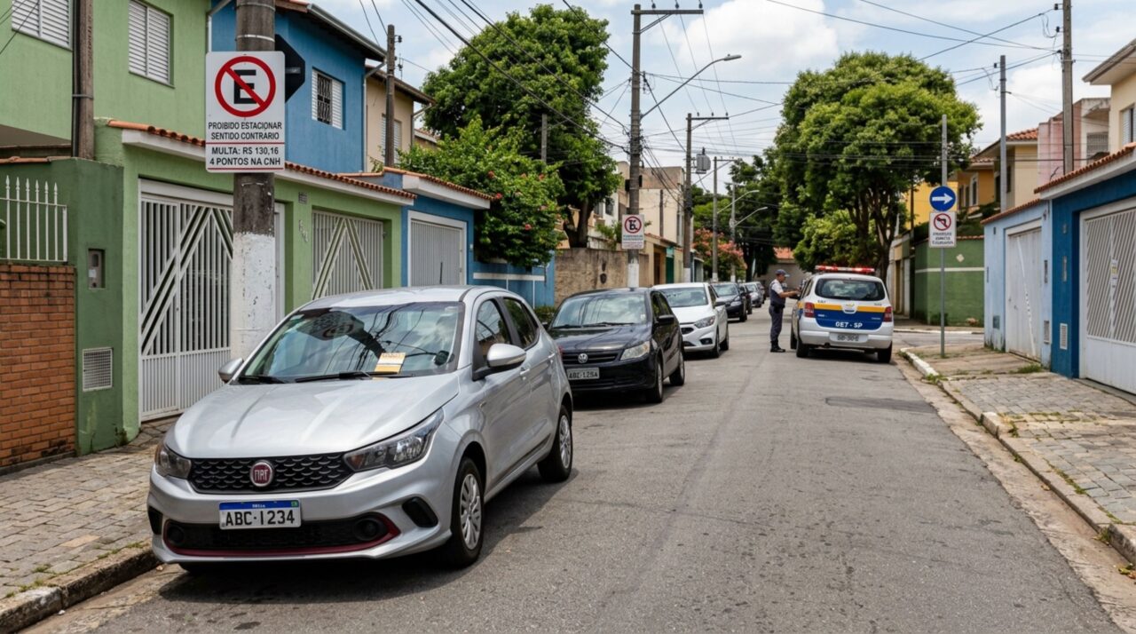 Estacionar na contramão pode gerar multa de R$ 130,16 e quatro pontos, mesmo quando a vaga é permitida