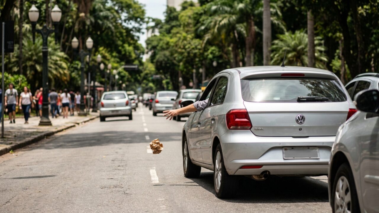 Motoristas que jogam objetos pela janela do carro precisam conhecer o Art. 172 do Código de Trânsito Brasileiro