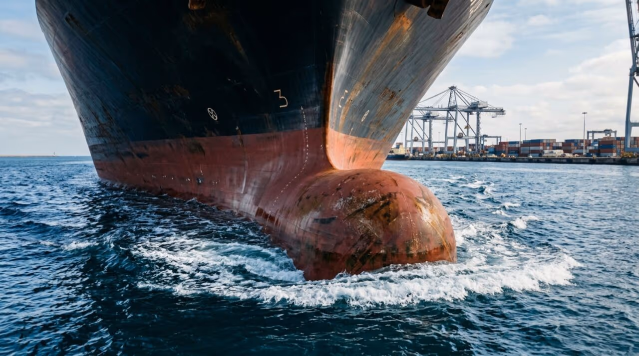 O detalhe escondido sob a frente dos navios que pode economizar milhões de reais em combustível no meio do oceano