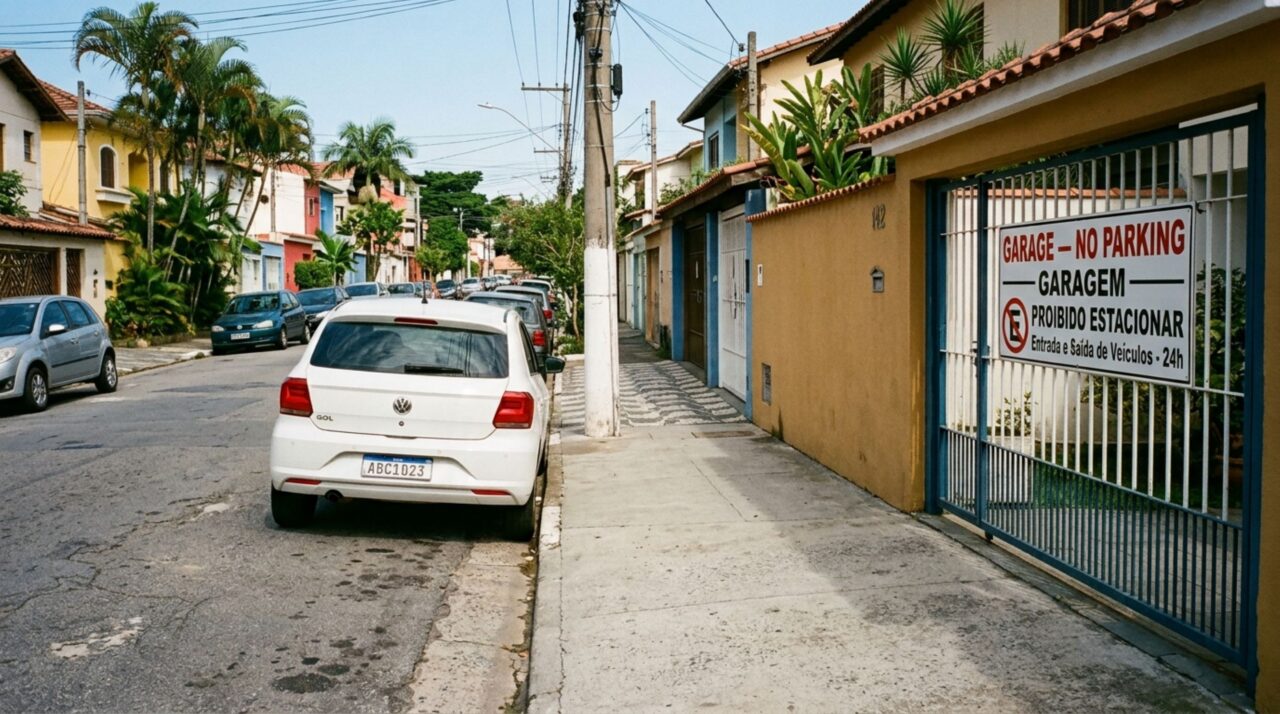 Homem estaciona o carro diante da própria garagem, é multado em R$ 130,16 e tem o veículo removido por agentes