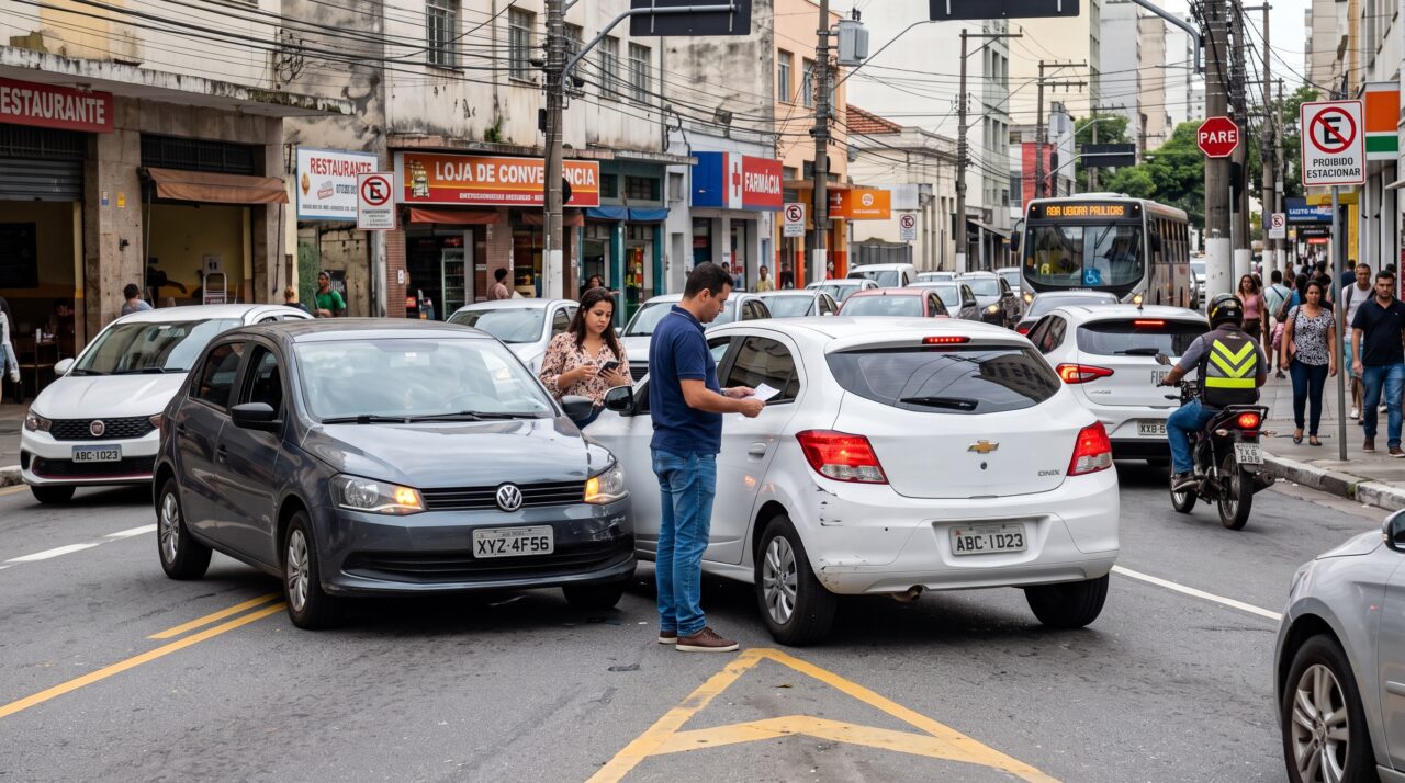 Multa por deixar carro bloqueando a rua em acidente sem vítimas.