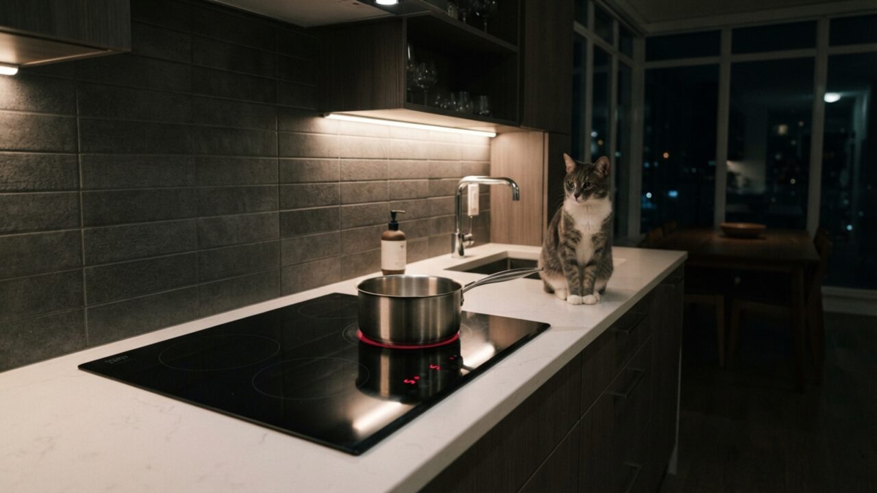 Gato de estimação aciona botão touch de cooktop de indução durante a noite, panela esquenta a seco e bombeiros fazem alerta sobre trava de segurança
