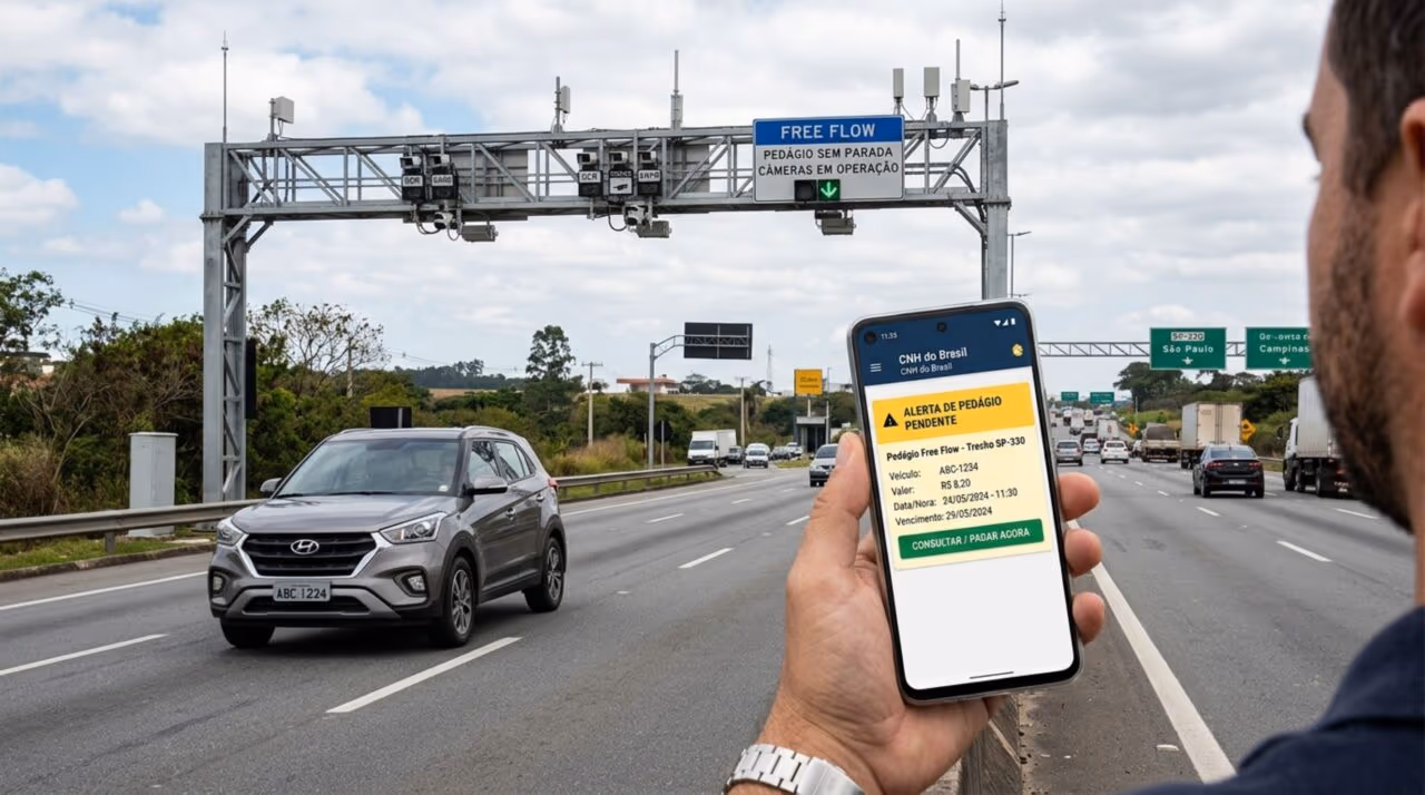 Aplicativo CNH alertará motoristas no celular sobre cobranças de pedágio free flow
