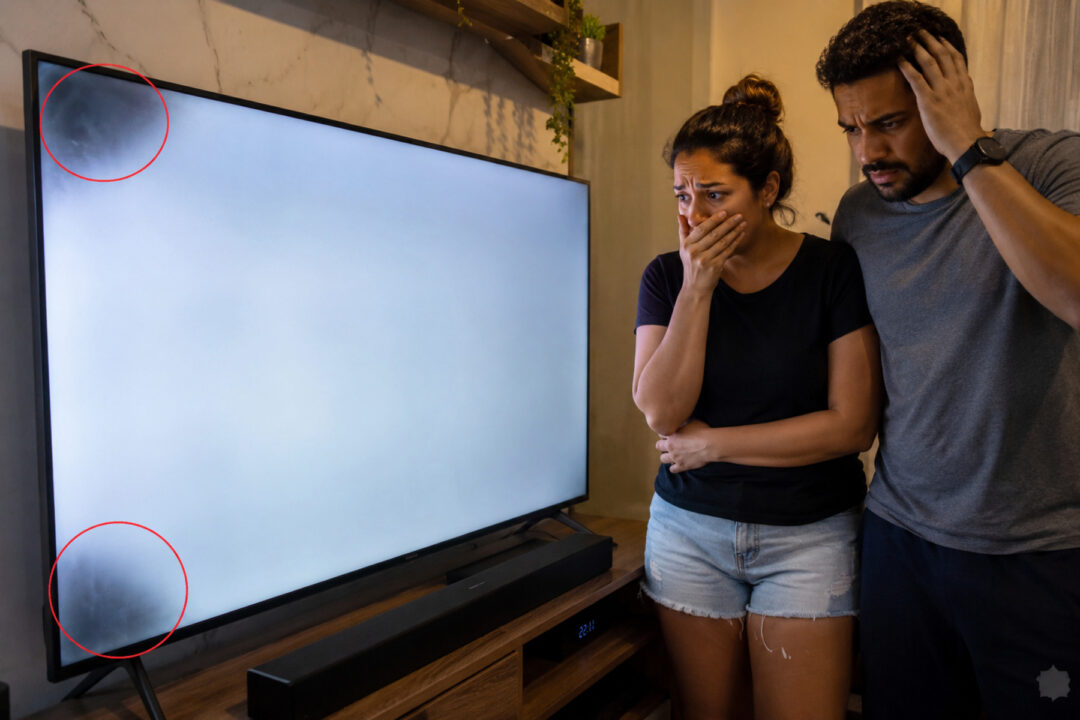 Casal compra Smart TV de 55 polegadas por R$ 3.200, com 15 dias aparecem manchas escuras no canto da tela que só são visíveis em cenas claras, loja alega que “variação de luminosidade é característica do painel e não configura defeito”