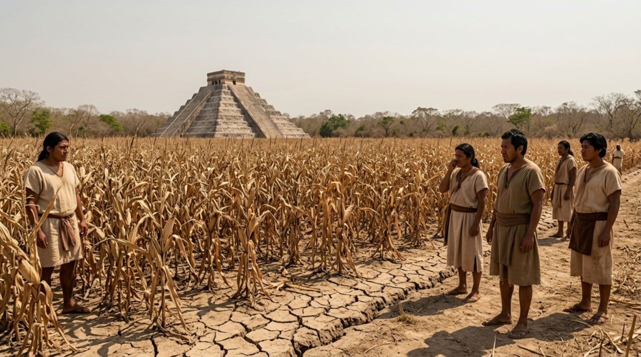 Períodos de seca severa desestabilizaram a agricultura e o abastecimento de água, tornando as superpopulosas cidades insustentáveis