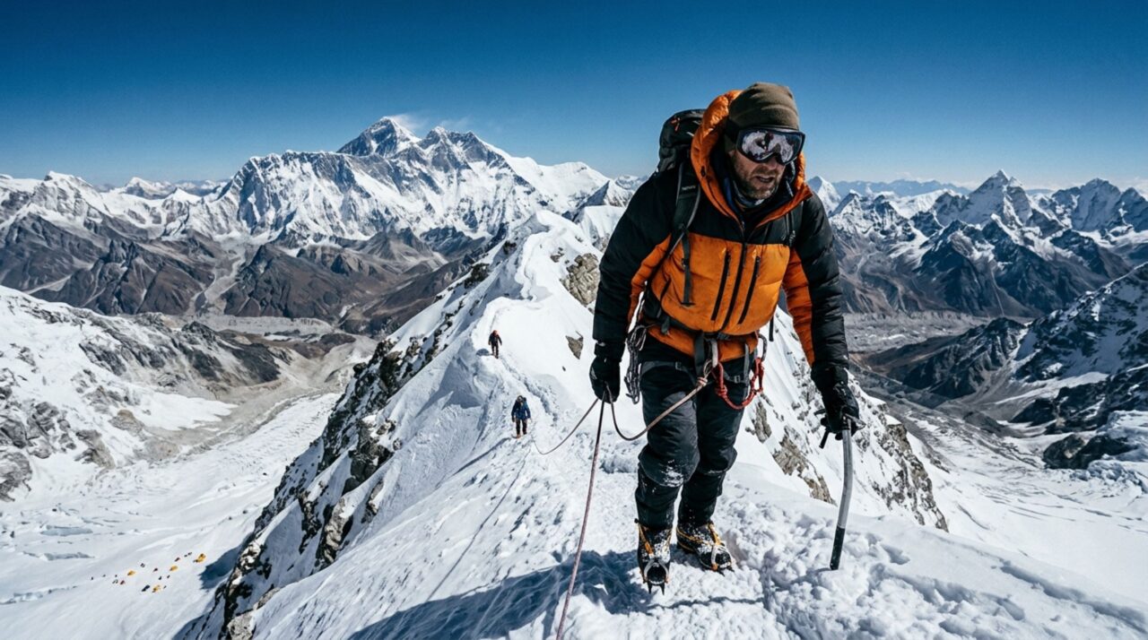 O alpinista cego que escalou os 8,8 mil metros do Everest seguindo sinos, passos e a voz da equipe