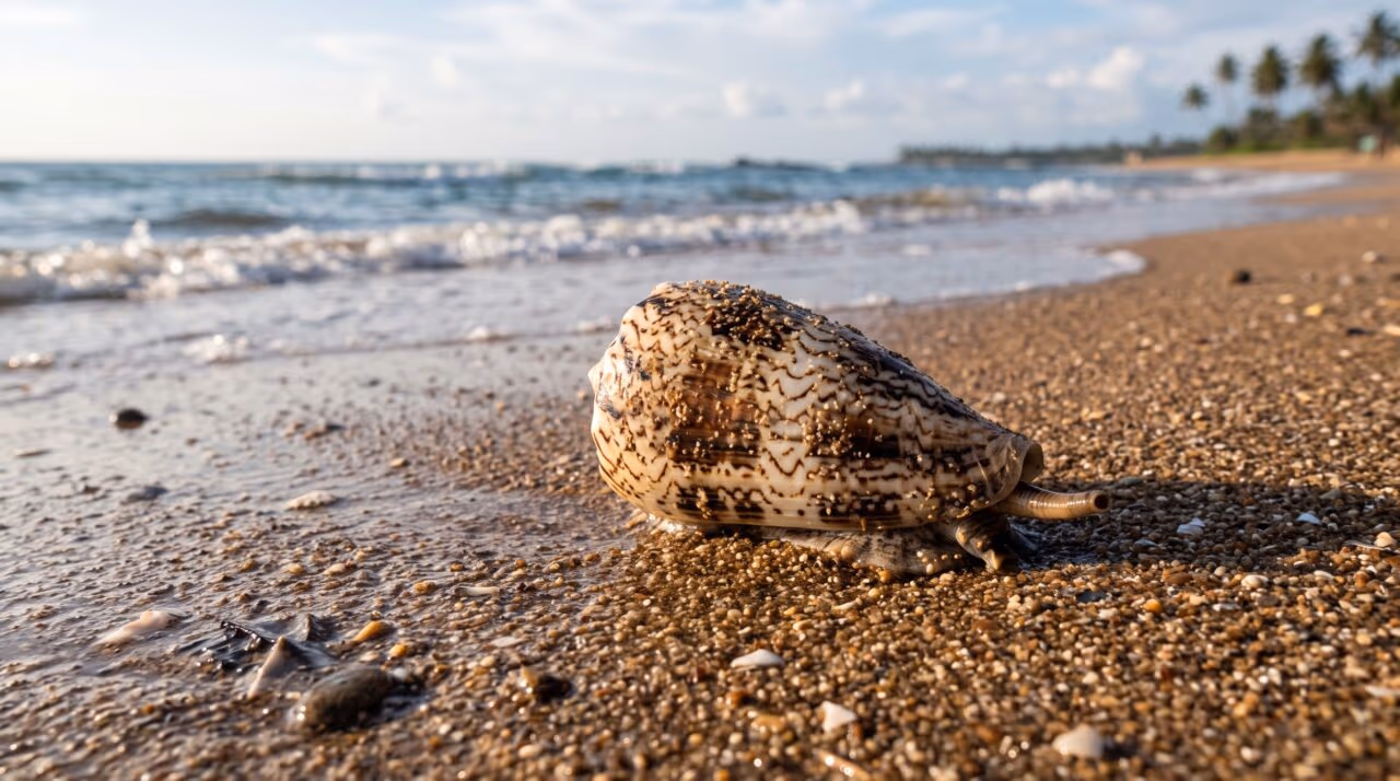 O molusco de concha exótica que atrai curiosos na praia, mas dispara um minúsculo arpão carregado com veneno paralisante