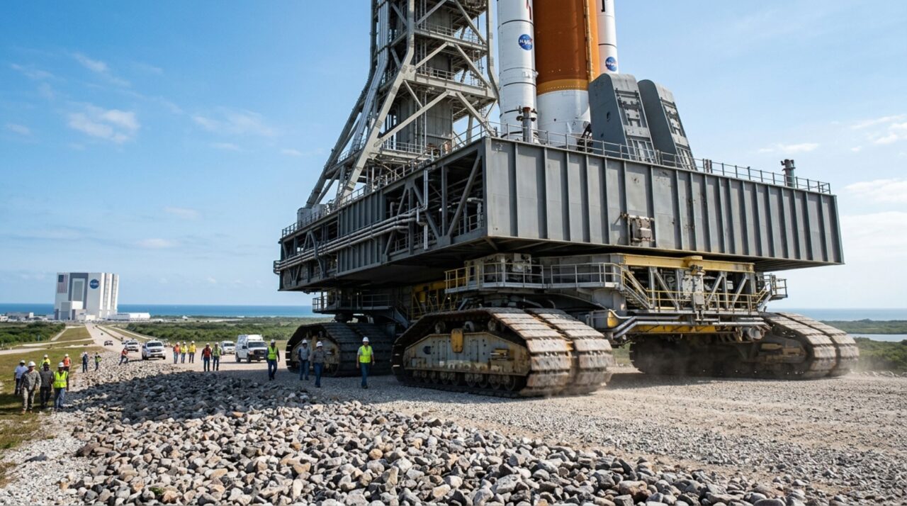 O veículo de 3 mil toneladas que anda a 1,6 km por hora para mover foguetes da NASA