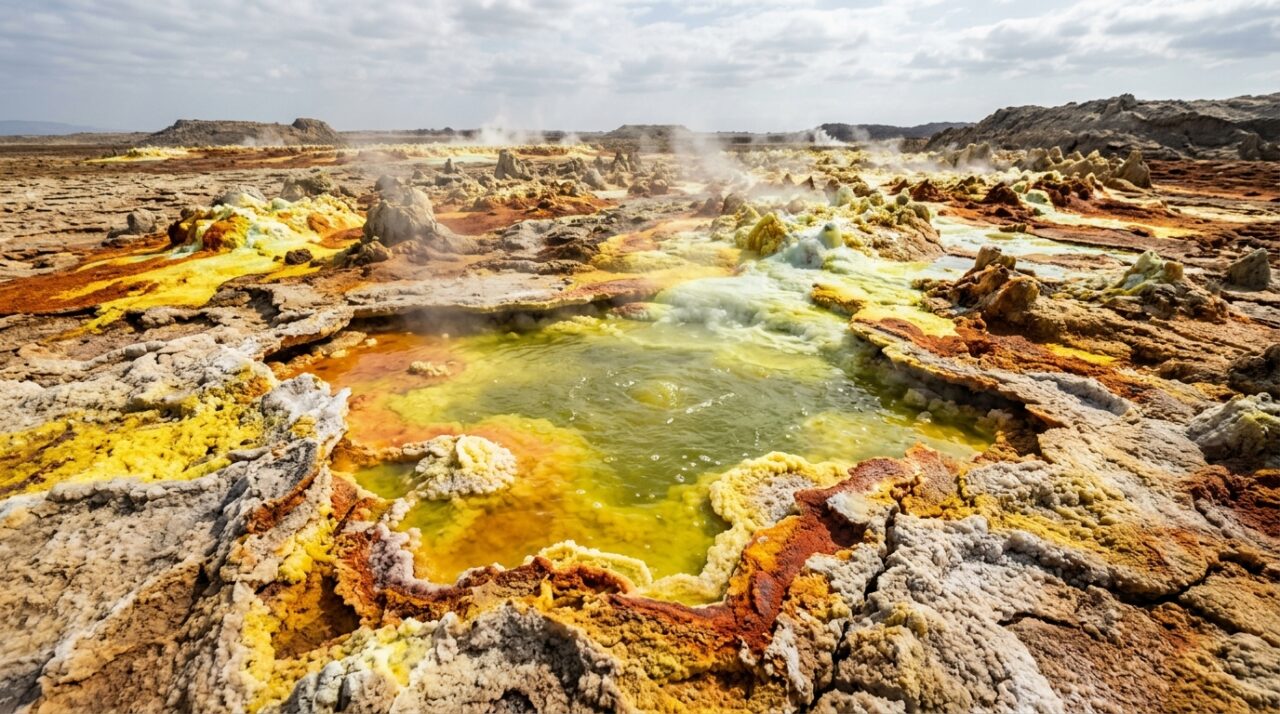 As águas ácidas e os minerais que pintam Dallol