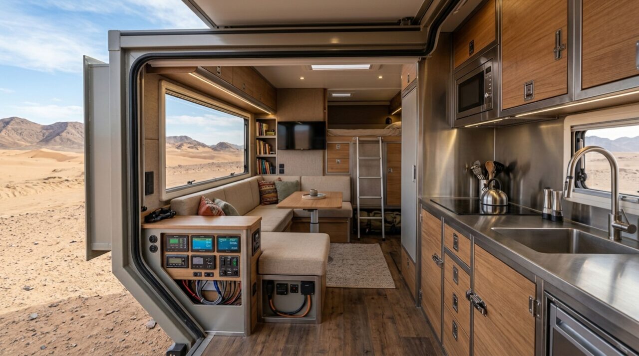 A casa de luxo que viaja sobre um chassi militar