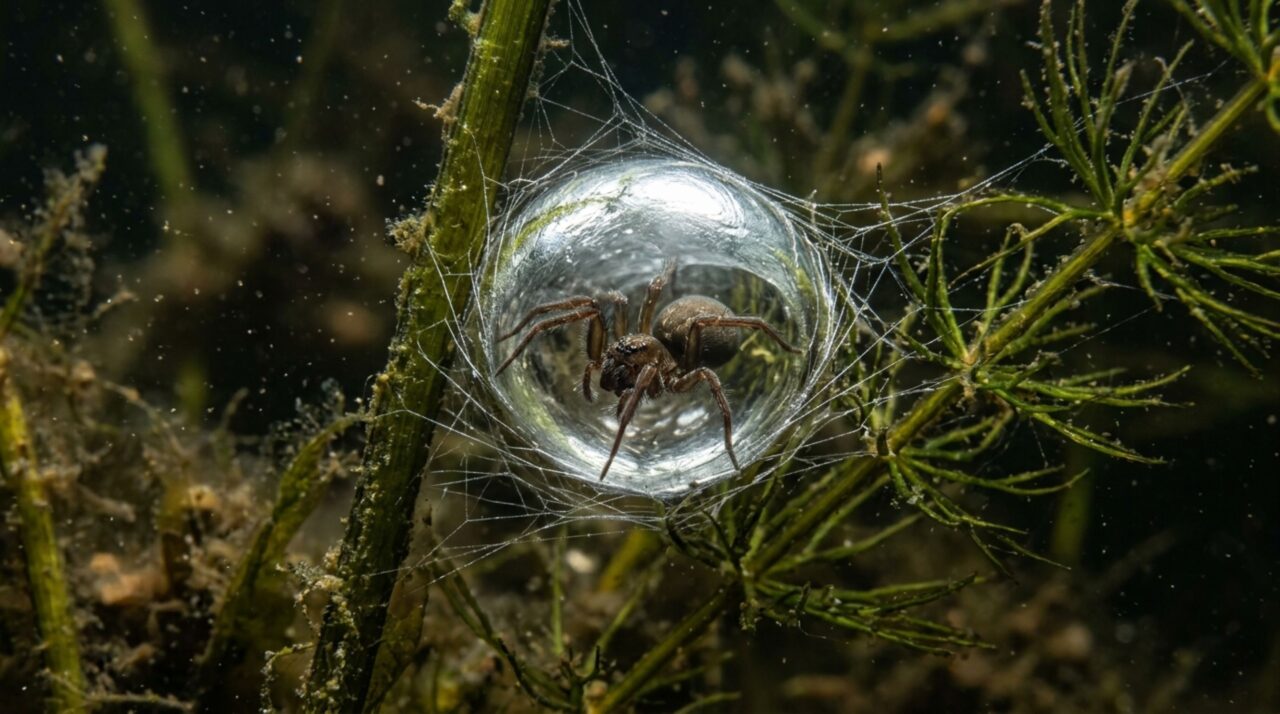 A cabine submersa onde a aranha respira, caça e se protege