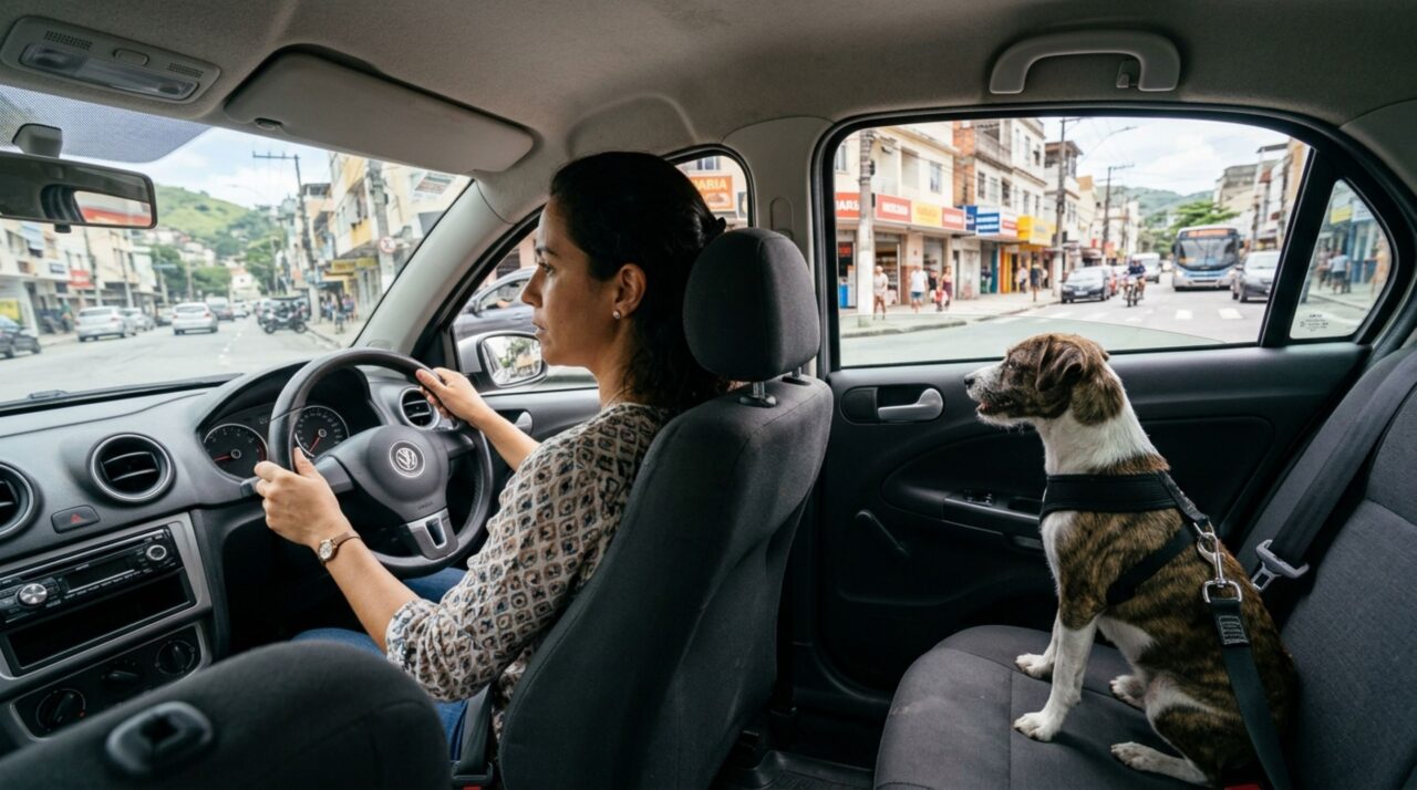 Condutora é multada após levar cachorro solto no colo e reclama da abordagem indevida