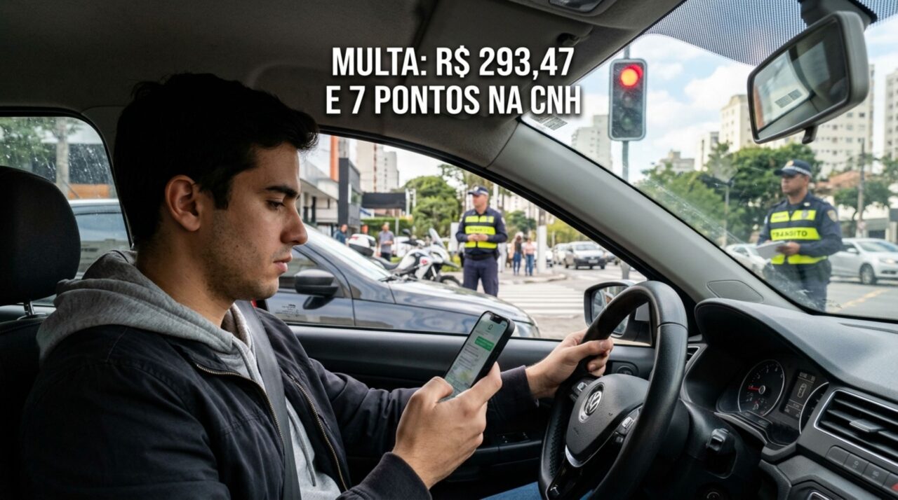 Motorista parado no sinal pega o celular por poucos segundos, recebe multa gravíssima e questiona infração