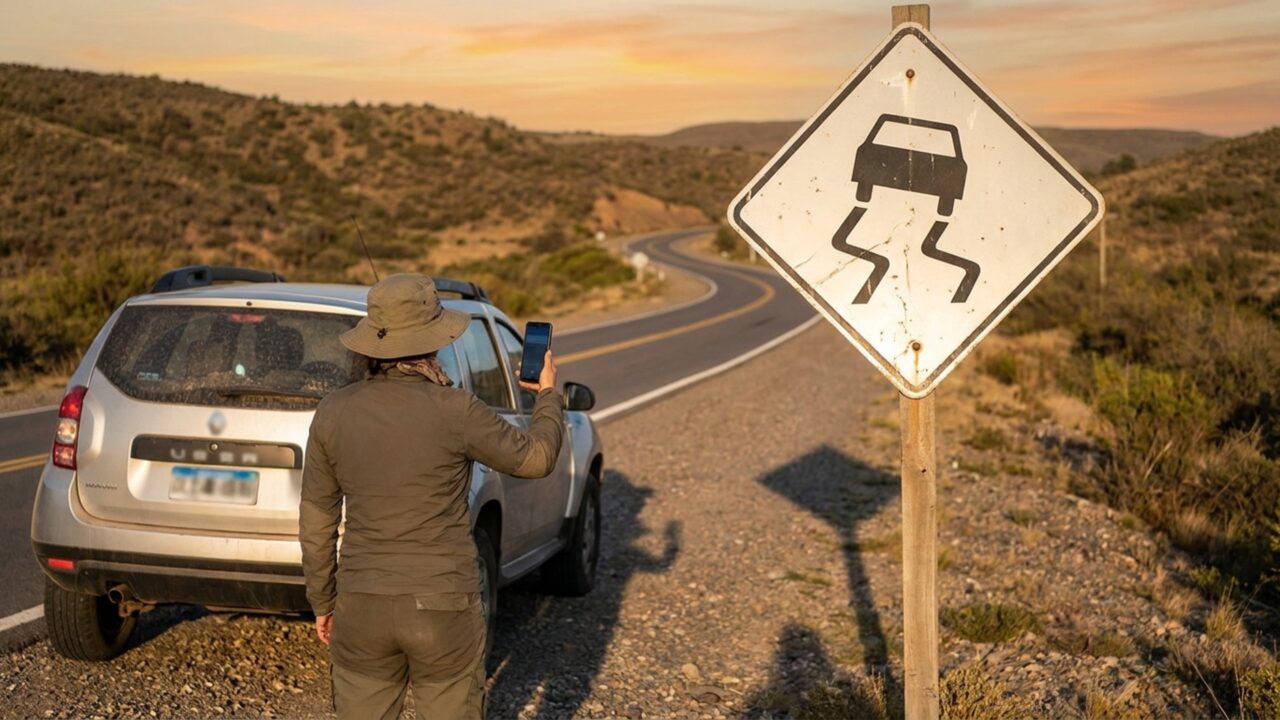 O que significa a placa de trânsito com um carro sobre fundo branco e quatro linhas diagonais?