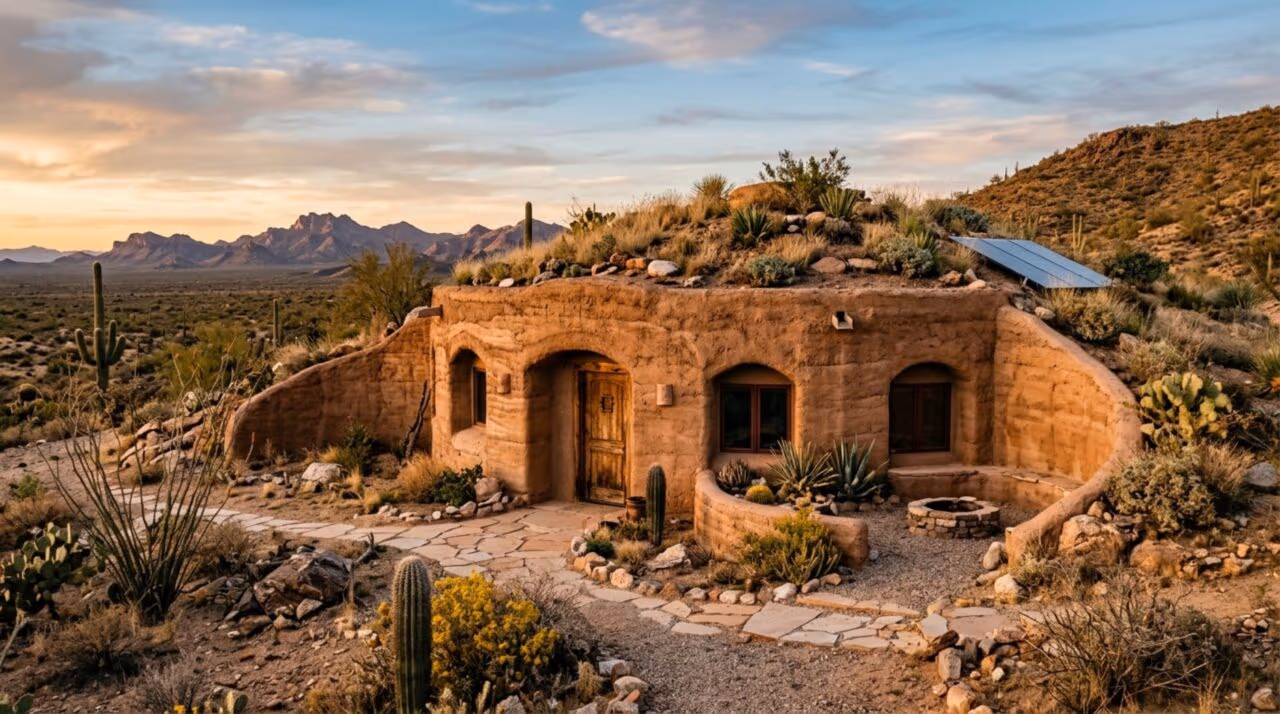 Ele deixou a cidade e escavou a própria casa no deserto até criar um refúgio que quase desaparece na paisagem