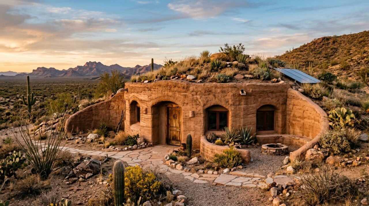 Ele deixou a cidade e escavou a própria casa no deserto até criar um refúgio que quase desaparece na paisagem