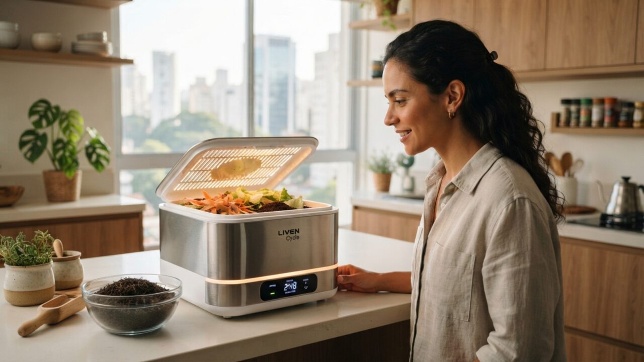 A tecnologia que transforma restos de comida em adubo orgânico em poucas horas, sem cheiro e reduzindo o lixo da casa