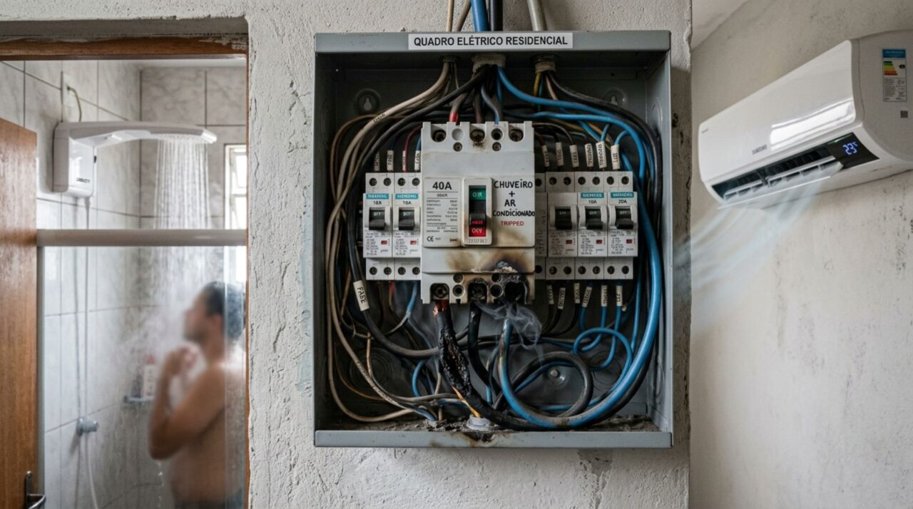 Chuveiro e ar-condicionado derrubam o disjuntor: trocar por um mais forte pode aumentar ainda mais o risco