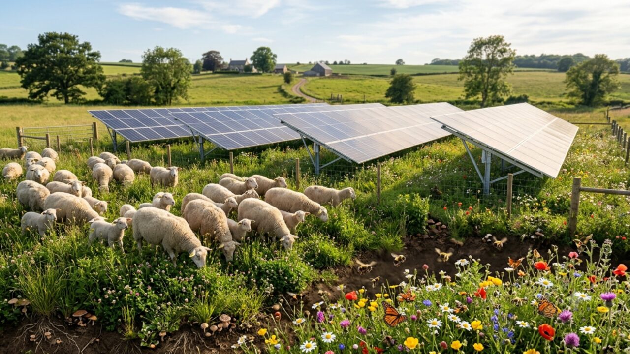 Eles decidiram colocar 40 ovelhas para pastar perto de uma usina solar e algo começou a mudar na forma como a energia é produzida: o local se tornou um santuário para bactérias do solo, fungos e uma grande variedade de polinizadores