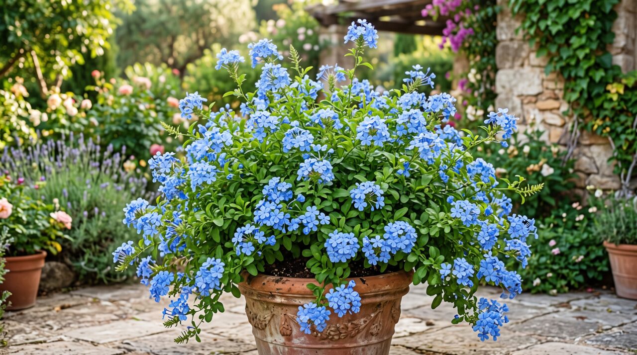 Como cultivar a planta bela-emília (plumbago) para cercas vivas resistentes ao calor.